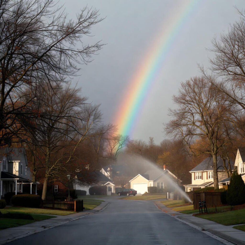 Tired smirk under cracking face mask in yellow bathroom light.
