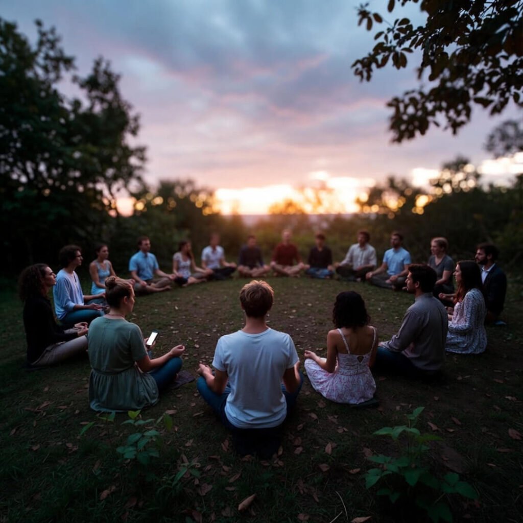 Distracted phone use in group meditation circle
