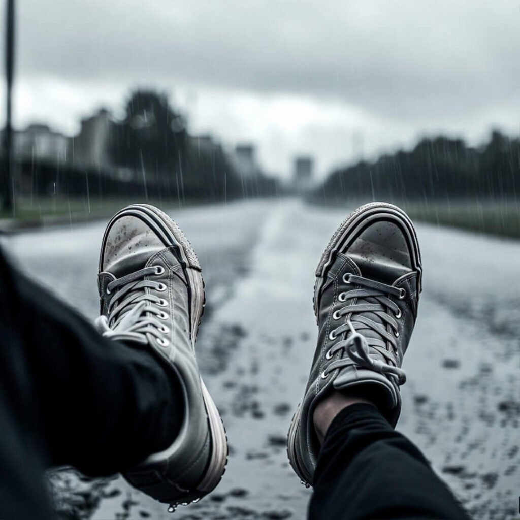 Messy open journal with doodles, smudged ink, pressed flowers.