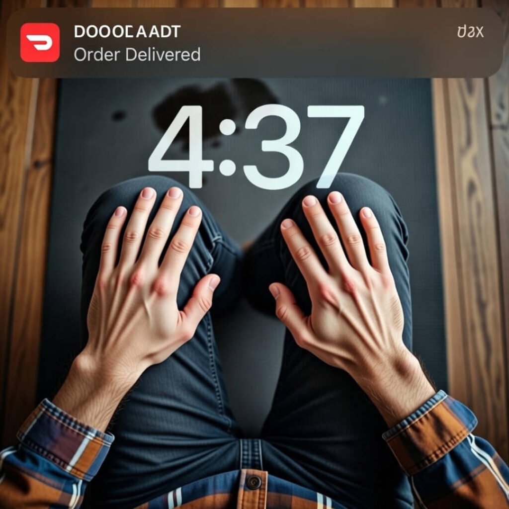 Phone timer stuck at 4:37 with DoorDash delivery notification